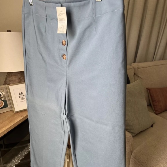 Loft Button Front High Waist Wide Leg Blue Pants Size 10 NWT $74.50 - Picture 2 of 13